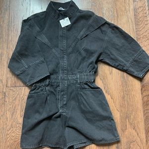 Zara Black Denim Jumpsuit / Romper - Size Small